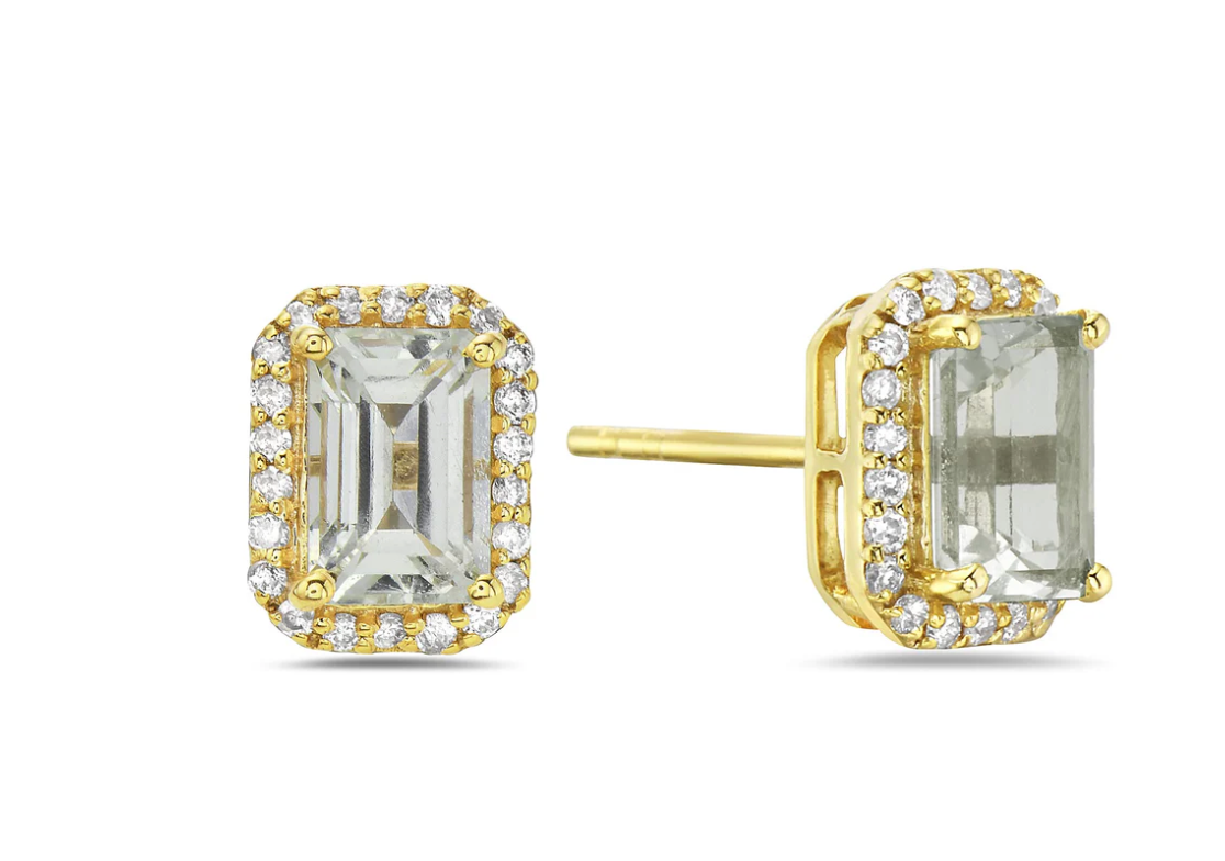 Aretes Aguamarina y Diamantes en Oro 14k