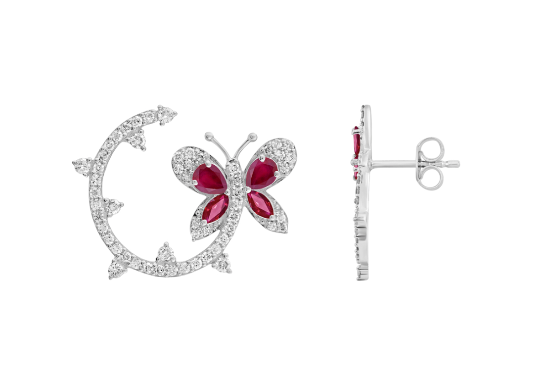 Aretes Circulares con Mariposa Rubí y Diamantes