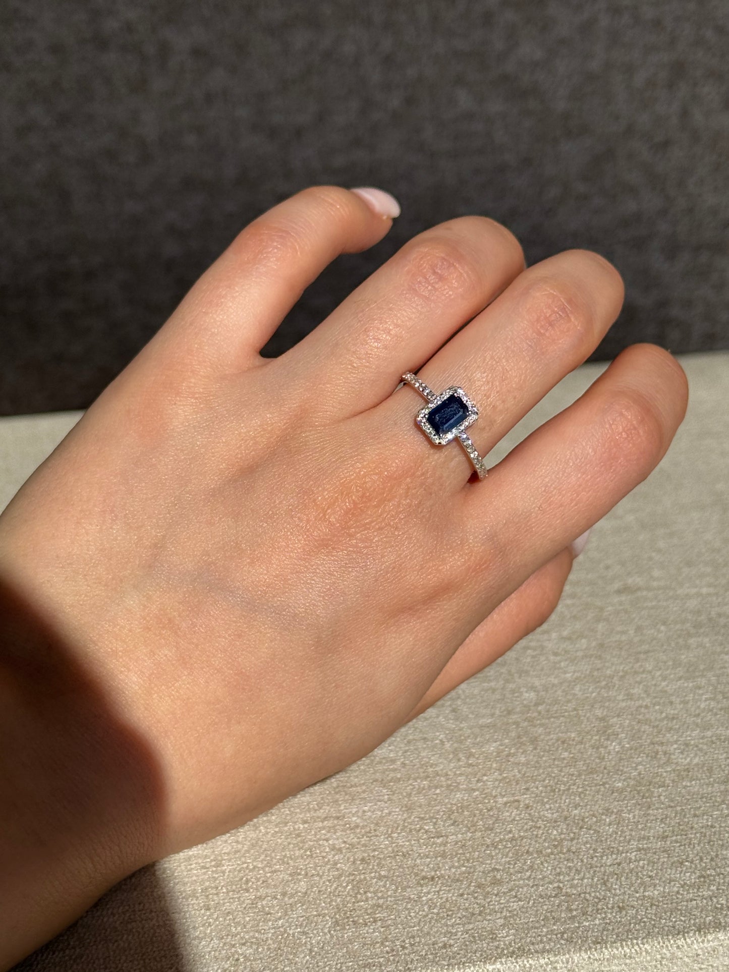 Anillo Zafiro y Halo de Diamante Oro 14k