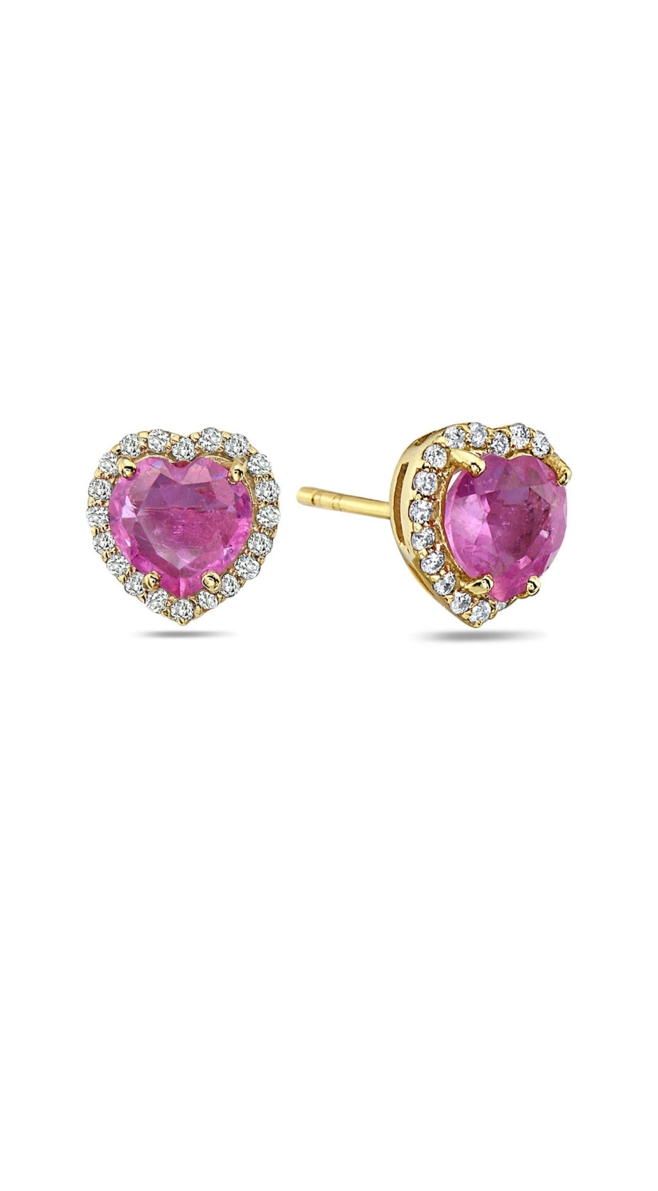 Aretes Zafiro Rosa Corazón Oro 14k