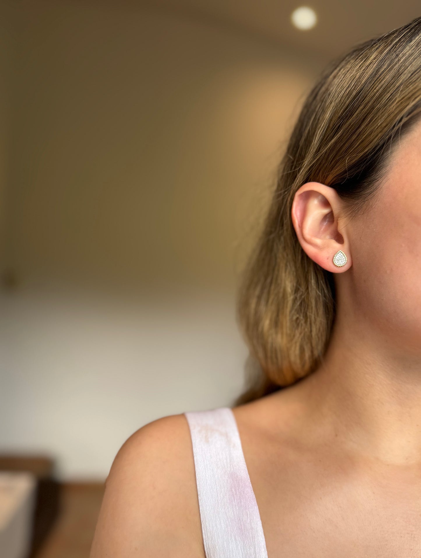 Aretes cluster pera de Diamantes 14k