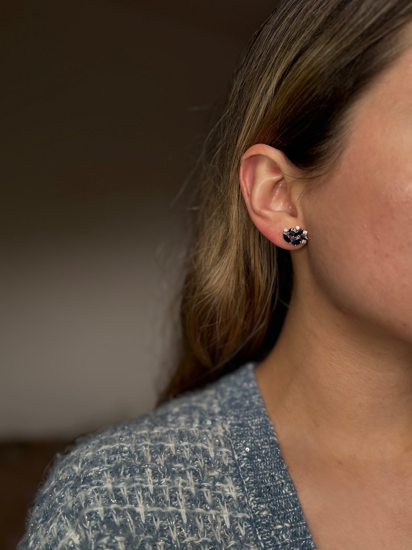Aretes Climbers de zafiro y diamantes