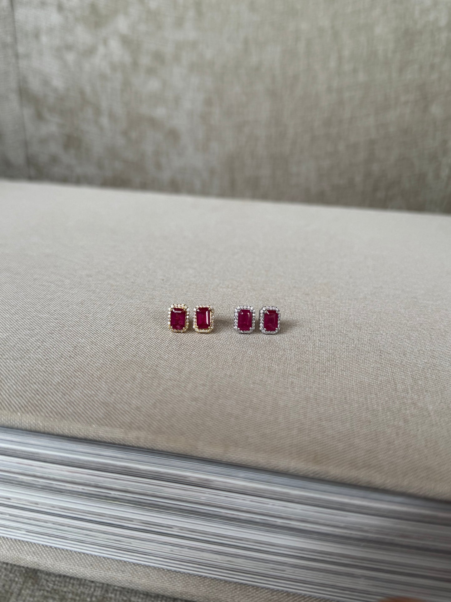 Aretes Rubí y Diamantes en Oro 14k
