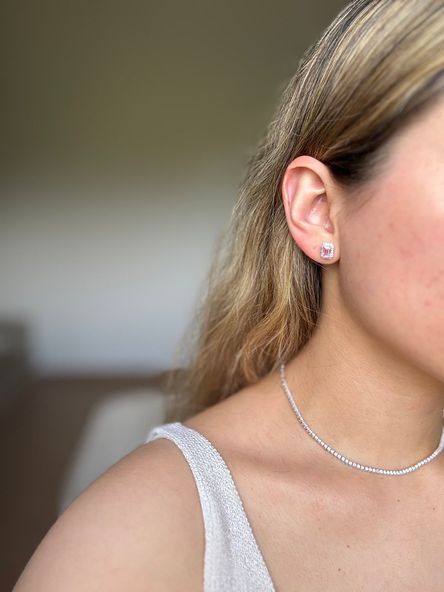 Aretes de Zafiro Rosa y Diamantes