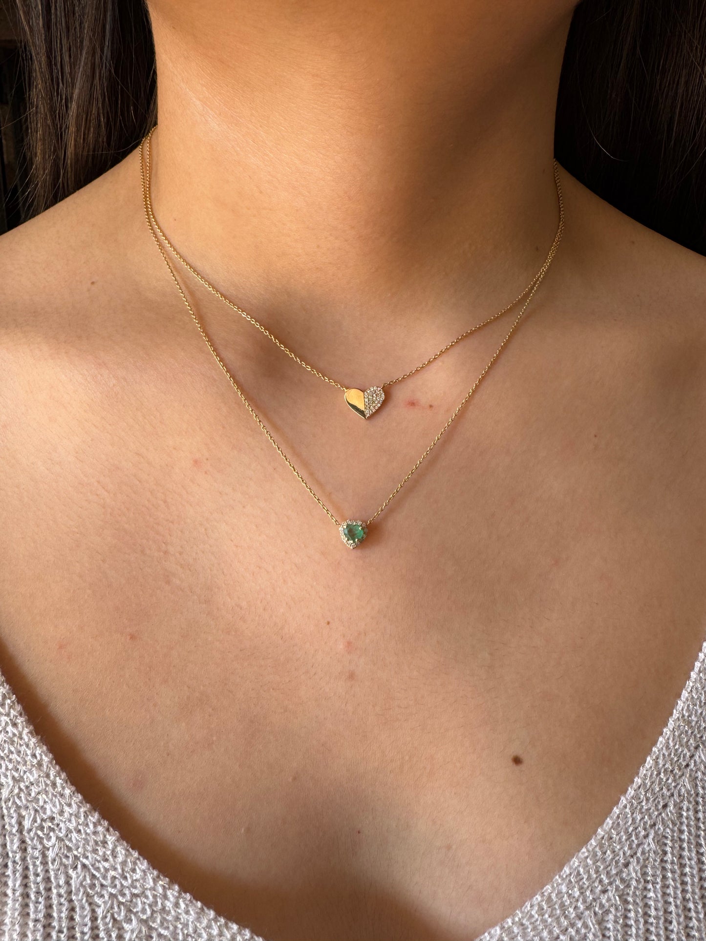 Collar Corazón Esmeralda Chico Oro 14k