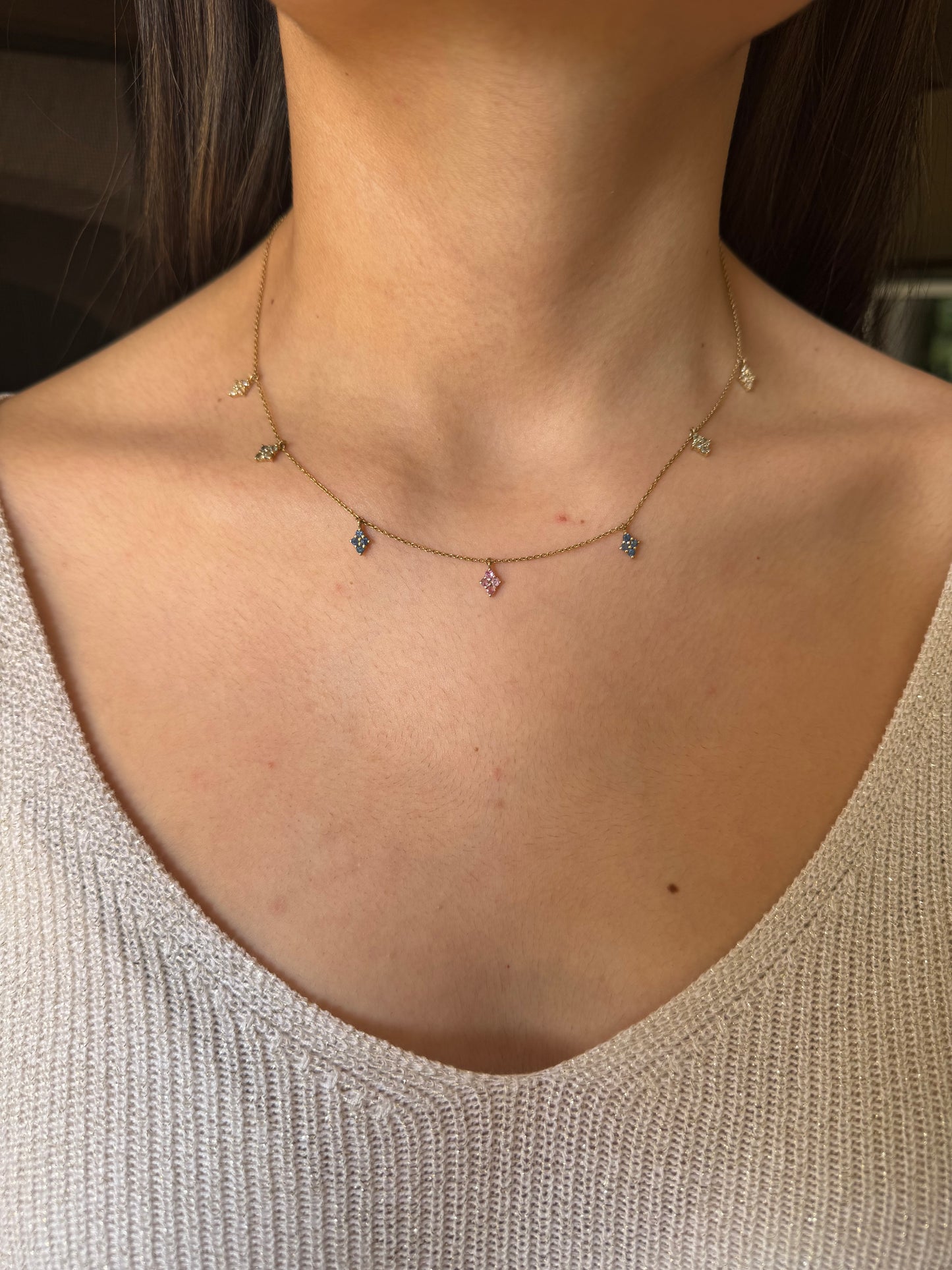 Collar Choker Zafiro Colores Oro 14k