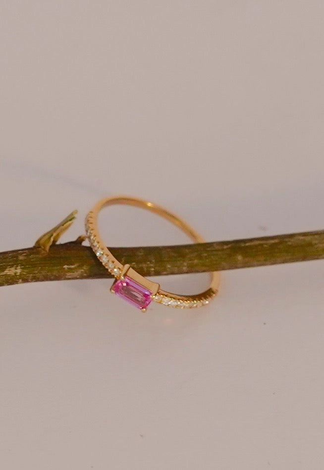 Media churumbela de zafiro rosa y diamantes