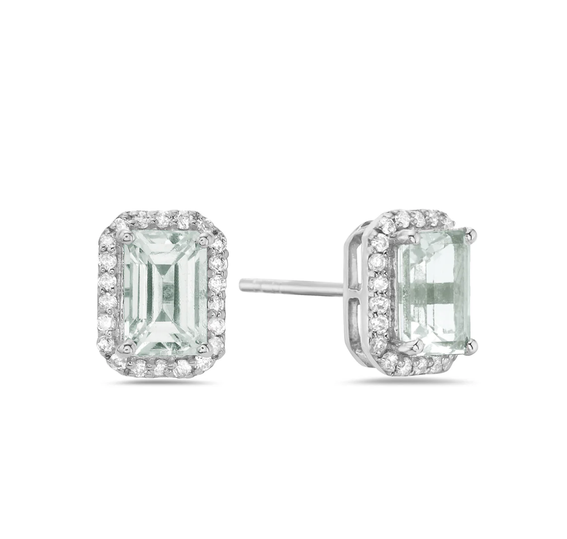 Aretes Aguamarina y Diamantes en Oro 14k