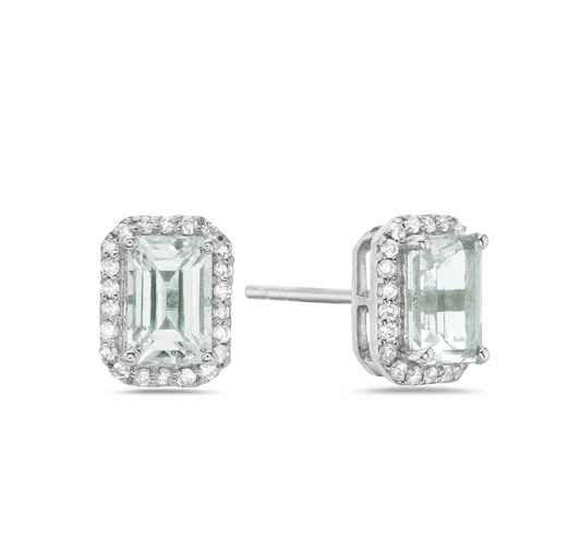 Aretes Aguamarina y Diamantes en Oro 14k