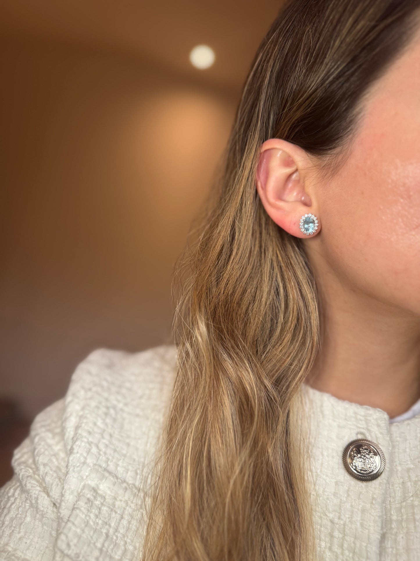 Aretes Lady Di de Aguamarina y Diamantes en Oro 14k