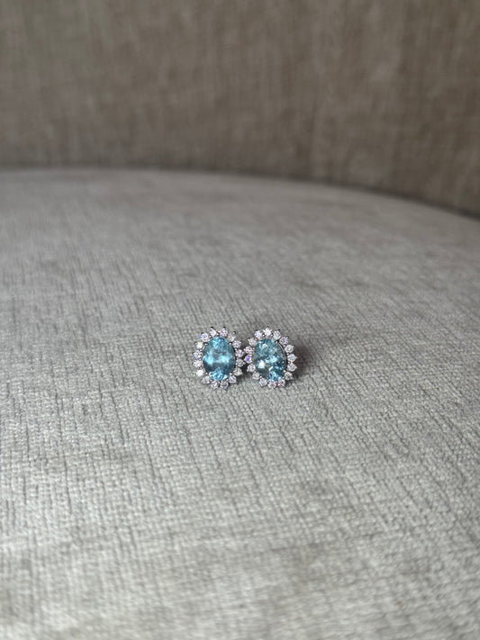 Aretes Lady Di de Aguamarina y Diamantes en Oro 14k