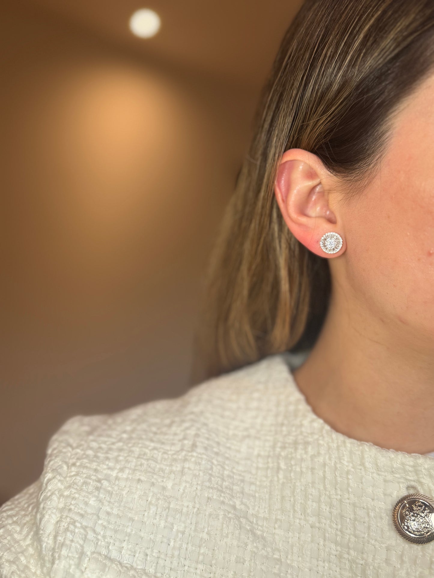Aretes medianos circulares cluster de Diamantes 18k