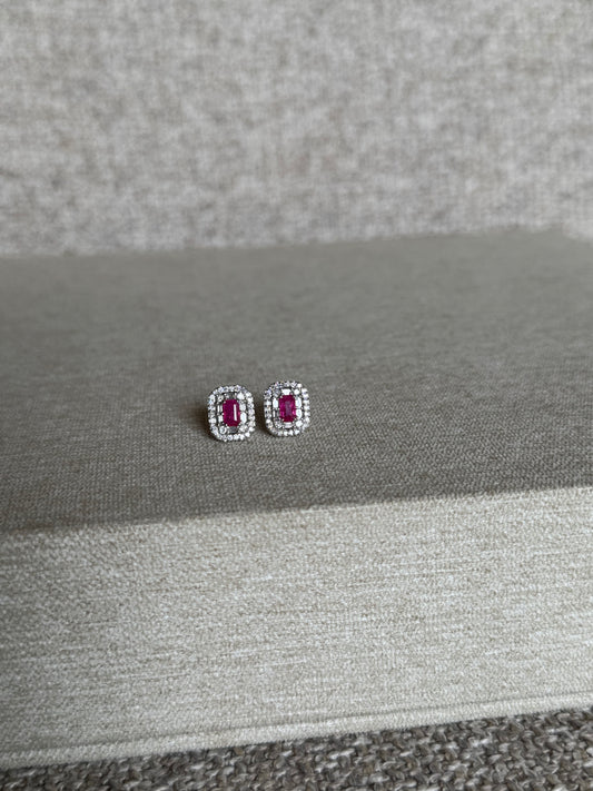 Aretes de Rubí y Diamantes 14k
