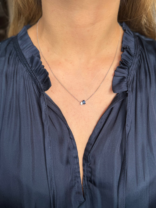 Collar tú y yo zafiro y diamante oro 14k