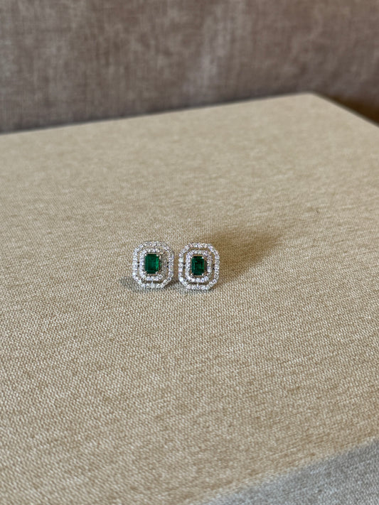 Aretes de esmeralda con doble halo de diamantes desmontables
