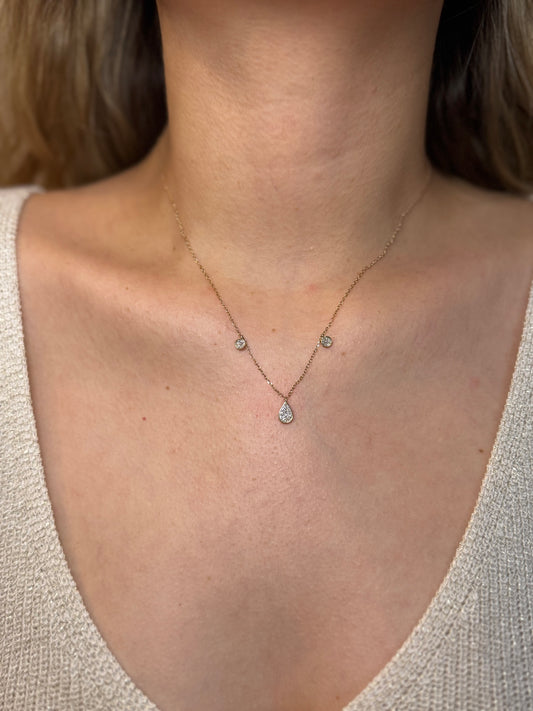 Collar 3 gotas de diamantes 14k