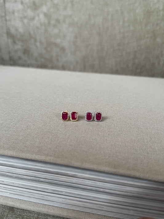 Aretes Rubí y Diamantes en Oro 14k