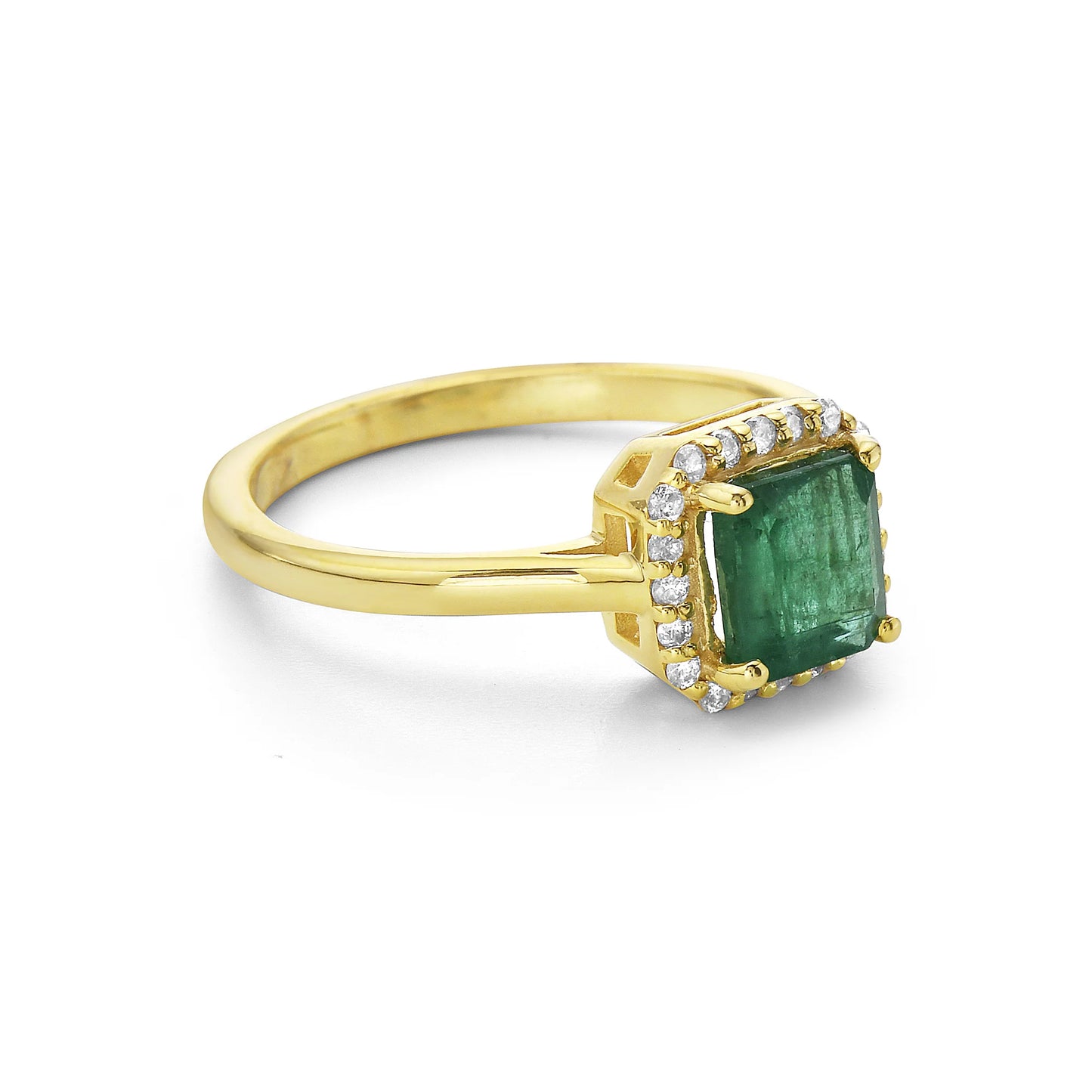 Anillo Halo Esmeralda y Diamante Oro 14k