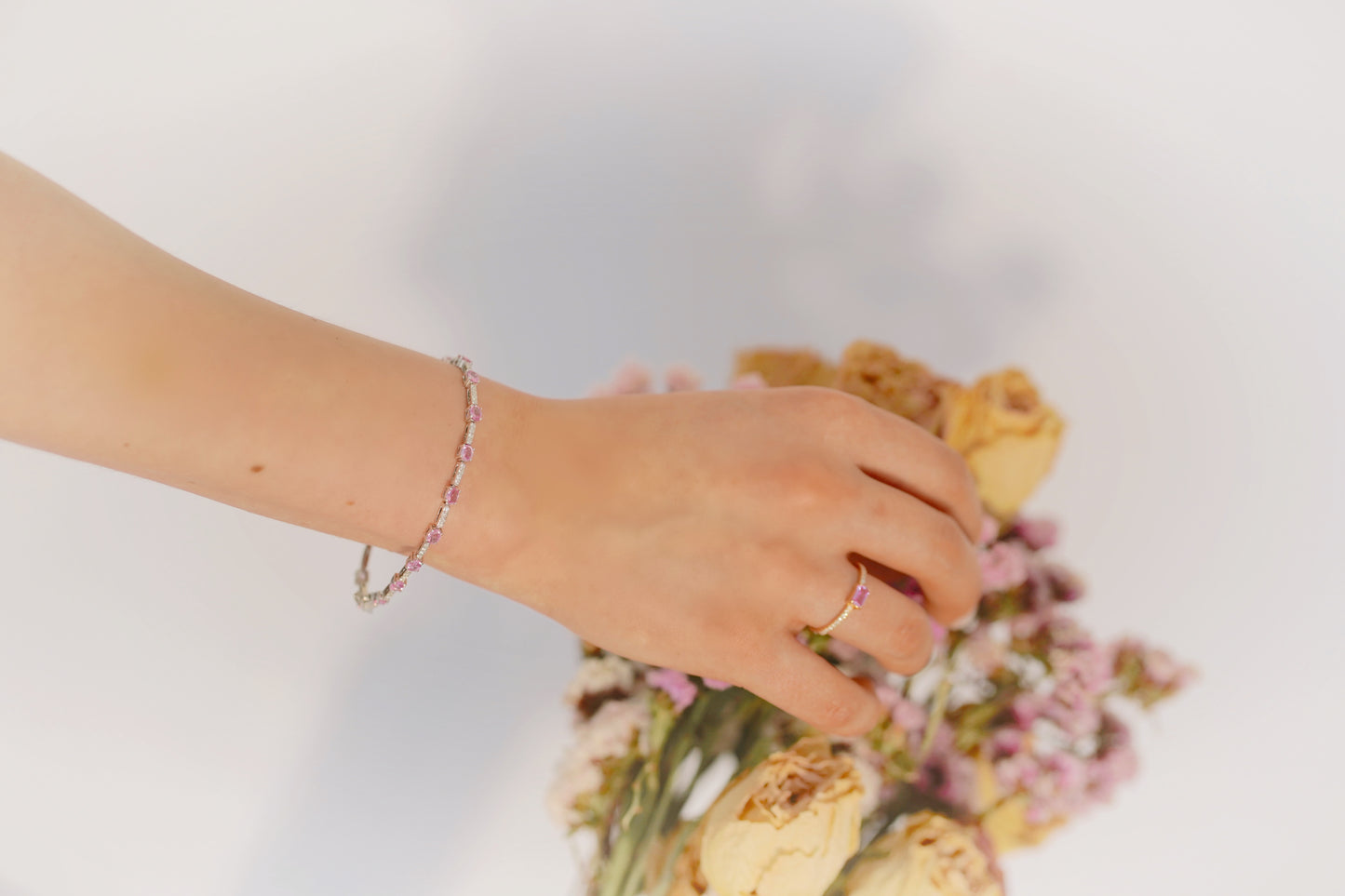 Pulsera Tennis con Zafiro Rosa